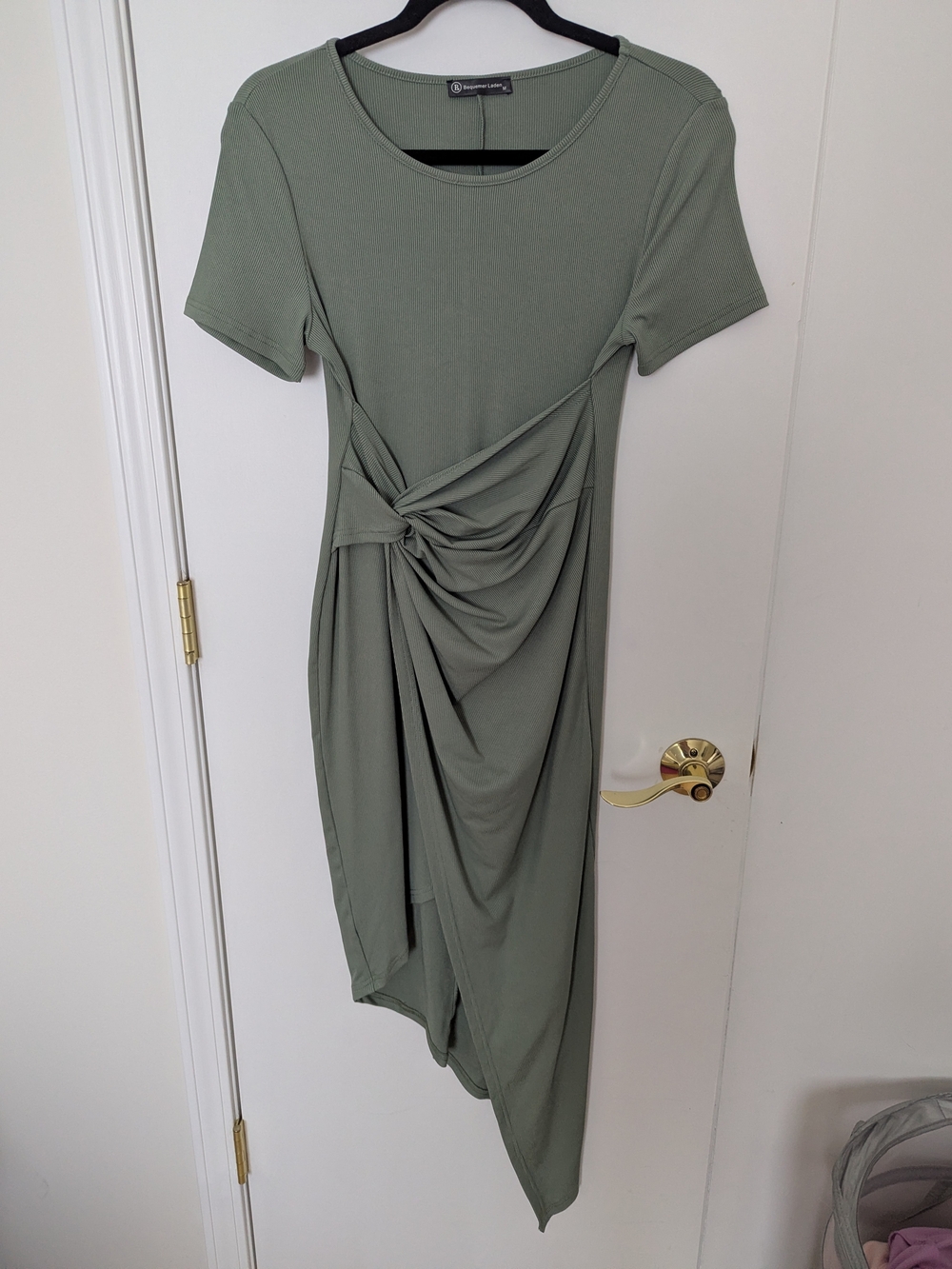 Knotted Asymmetrical Olive Green High-Low Dress